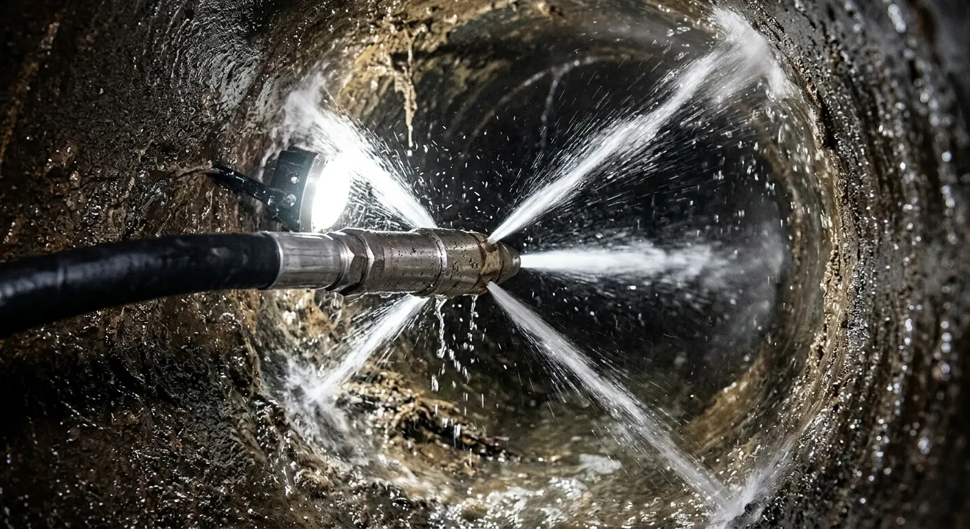 High-pressure hydro jetting nozzle cleaning sewer pipe for Trenchless Sewer Repair in Altus
